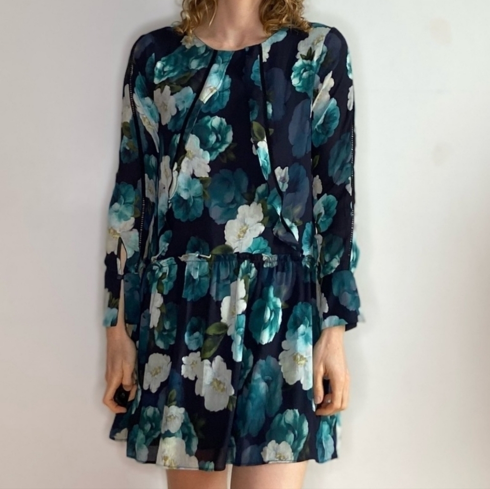 Adelyn Rae Floral chiffon teared mini dress